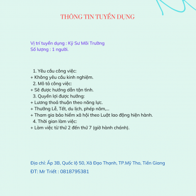 Tuyển dụng Kỹ Sư Môi Trường